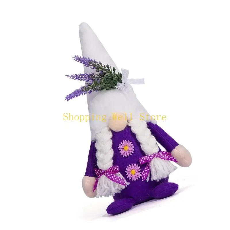 KX4B Eye Catching Lavender Gnomes Decors Handcrafts Figures for Spring and Summer