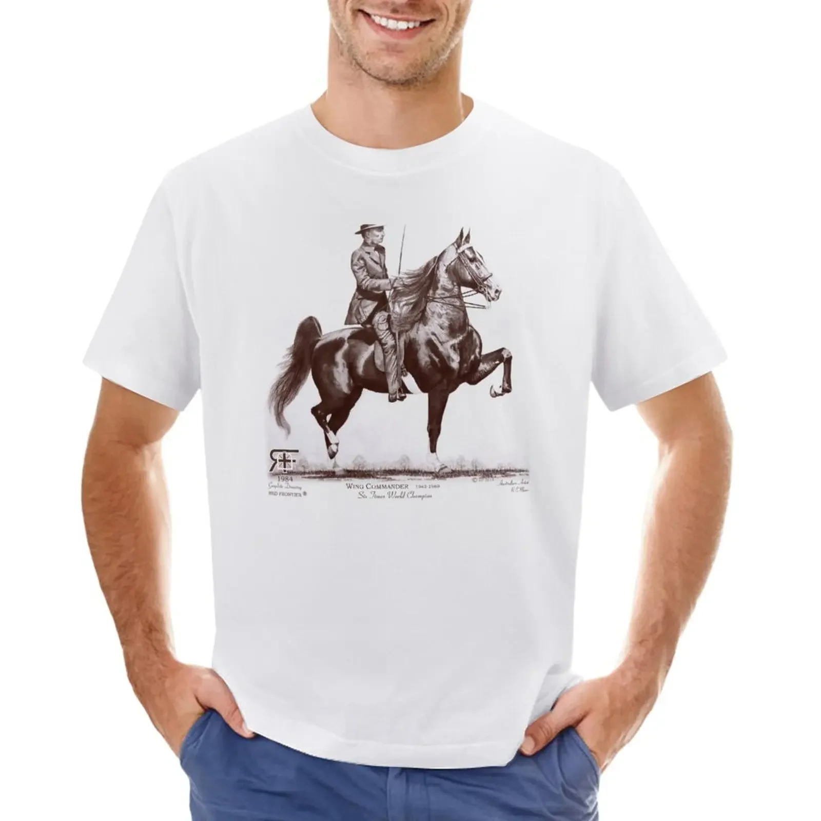 Red Frontier Wing Commander American Saddlebred Drawing 1984 T-Shirt cute clothes hippie clothes mens plain t shirts