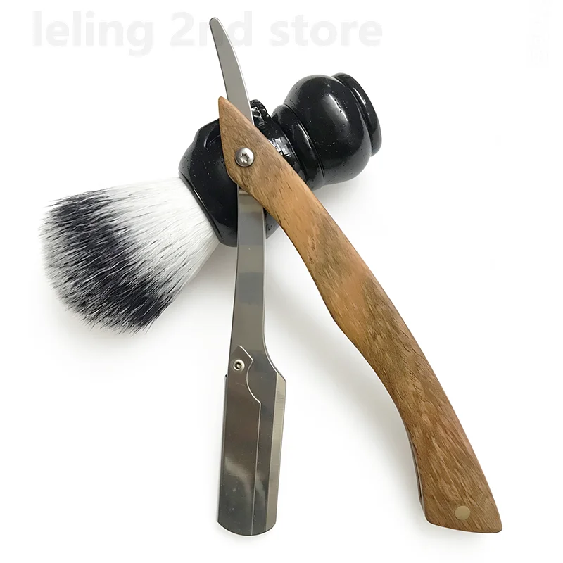 Navaja de Afeitar Profesional de Madera de 2 Colores, Maquinilla de Afeitar Recta de Acero Inoxidable para Hombre, Afilada, Plegable, para Cortar la Barba