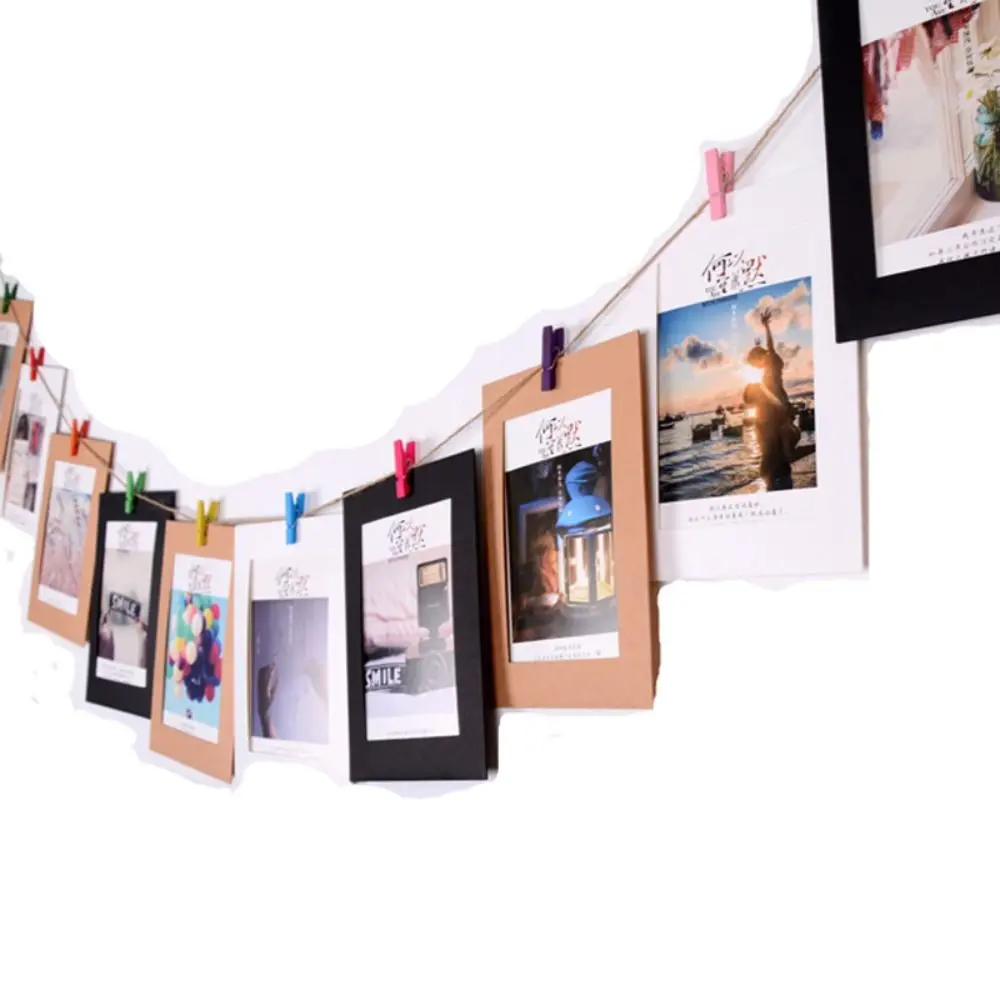 10Pcs/set Paper Picture Photo Frames Practical DIY Kraft Photos Album Combination Paper Frame Durable With Clips Home Decoration