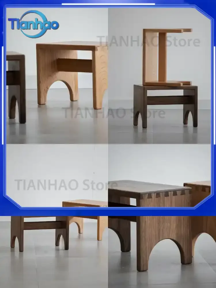 Swallowtail Solid Wood Black Walnut Mortise Tenon Shoe Changing Stool for Retro Children's Low Stool