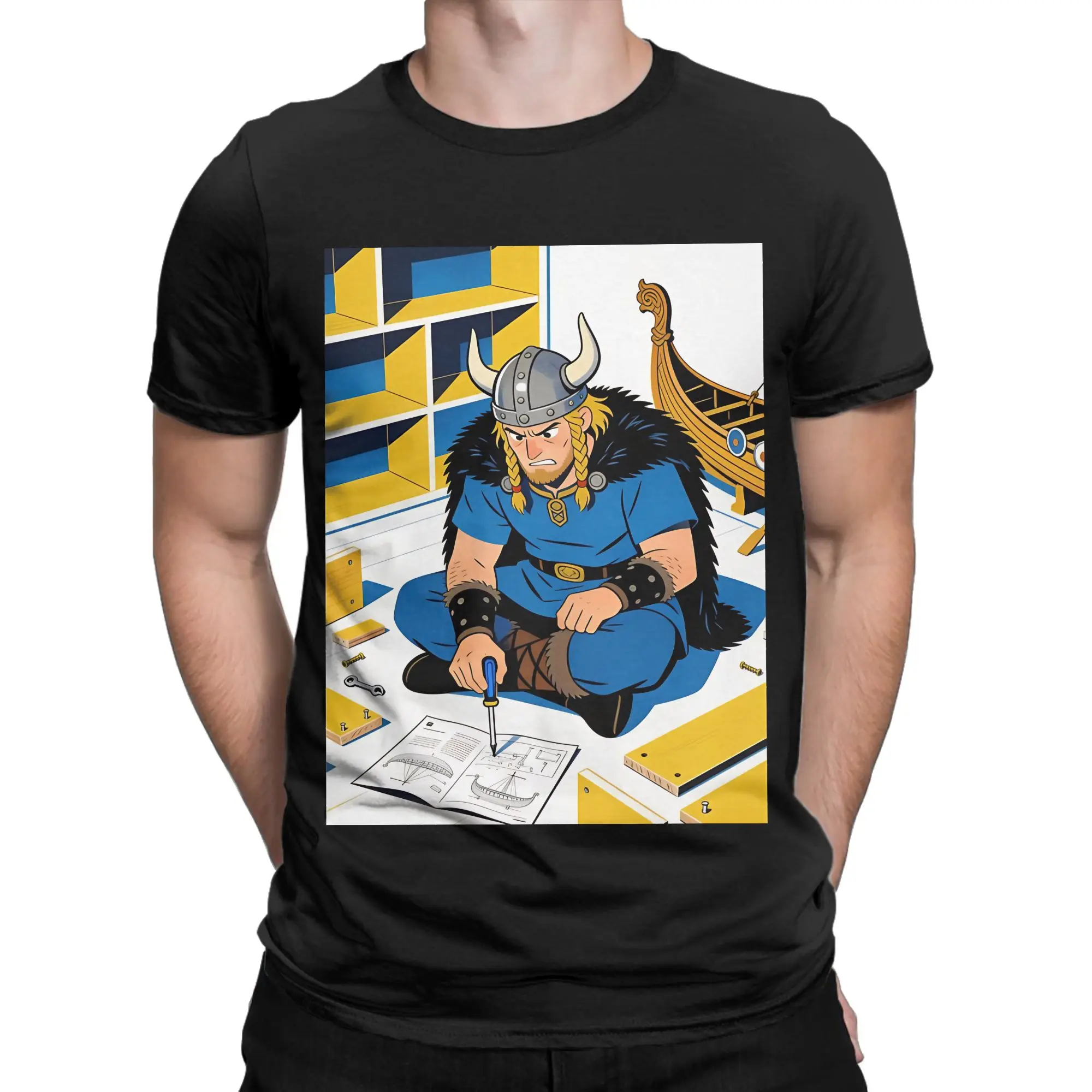 Assembling Valhalla Funny Scandinavian Furniture Humor Oversized Funny Graphic 100% Cotton T-Shirt Valhalla Tees Tops For Men