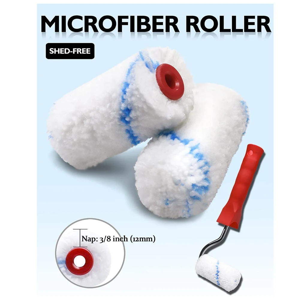 ABLL-16Pcs أسطوانة طلاء صغيرة مقاس 2 بوصة مع صواني طلاء، فرشاة دوارة للرسم المنزلي للجدران والخزائن والحرف اليدوية التي تعمل باللمس