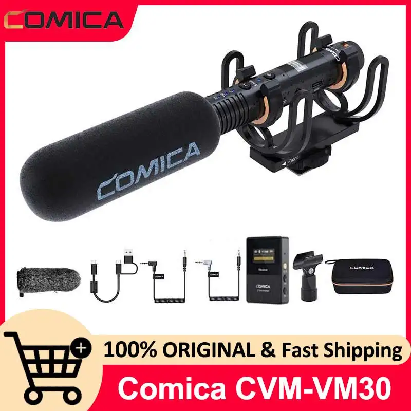 Comica VM30 2.4G Supercardioid Wireless Shotgun Microphone On-camera Mic With Gain Control for Camera, Smartphone, Computer