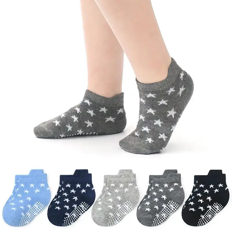 6 Pairs/lot 0 to 6 Yrs Cotton Children's Anti-slip Boat Socks Low Cut Floor Sock For Kid With Rubber Grips Four Season