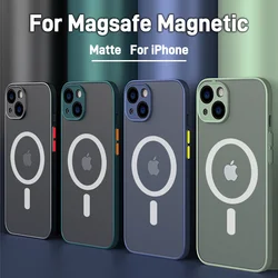 Luxury Matte For Magsafe Case For Apple iPhone 15 14 13 12 11 Pro Max Plus Magnetic Wireless Charging Soft Protection Accessorie