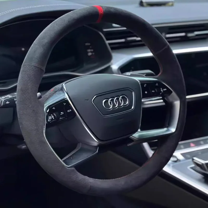 

For Audi A8 S8 A7 A6 A8L Etron 2021-2022 hand stitched high quality suede circle car steering wheel cover