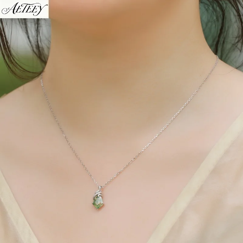 AETEEY S925 Silver Snake Moss Agate Pendant Necklace Trendy Fashion Women Clavicle Jewelry