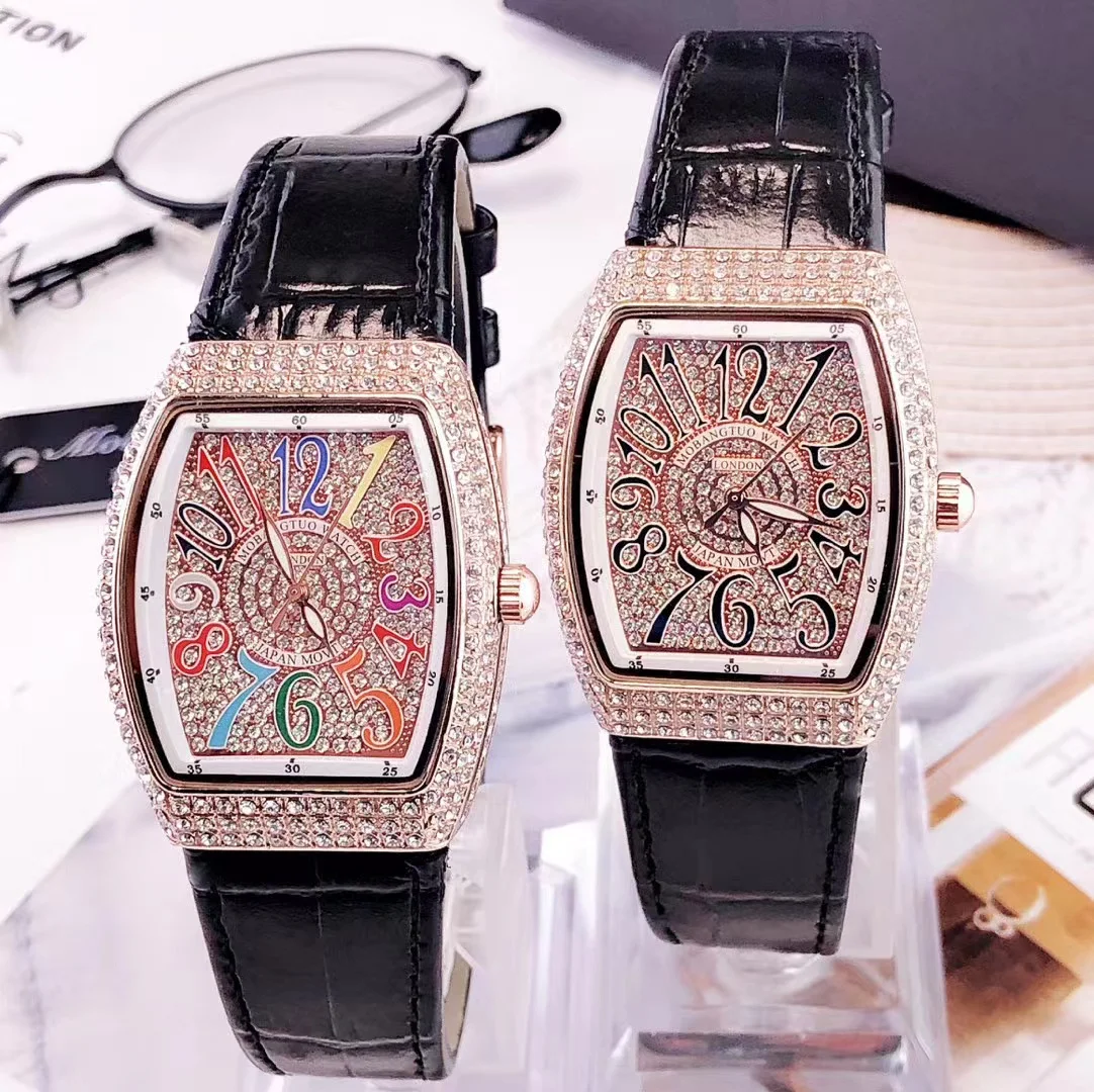 Mobangtuo Women Quartz Watch Tonneau Oval Case Diamond Orologio with Colorful Numbers Dial Reloj Luxury Clock Ladies Wristwatch