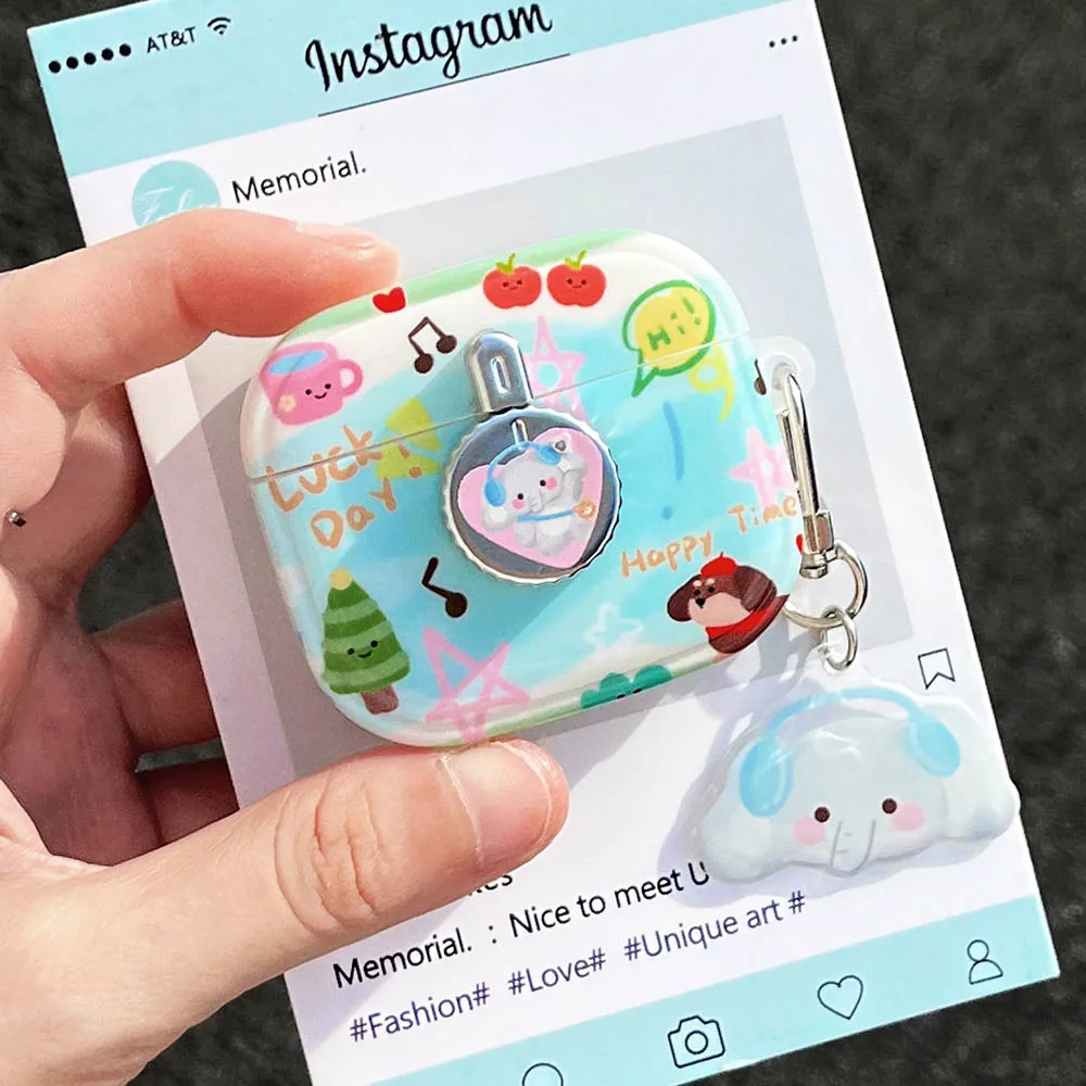 Simpatico elefante musica pendente rimbalzo magnetico interruttore aperto custodia per auricolari per Apple AirPods 1 2 3 Pro Air Pods Pro 2nd Luck Cover