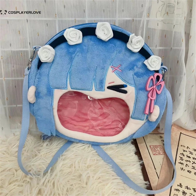 

Re:Zero Rem плюшевая игрушка-сумка для лица, плюшевая мягкая игрушка-сумка с большим ртом, маленькая картонная кукла, подарок на день рождения