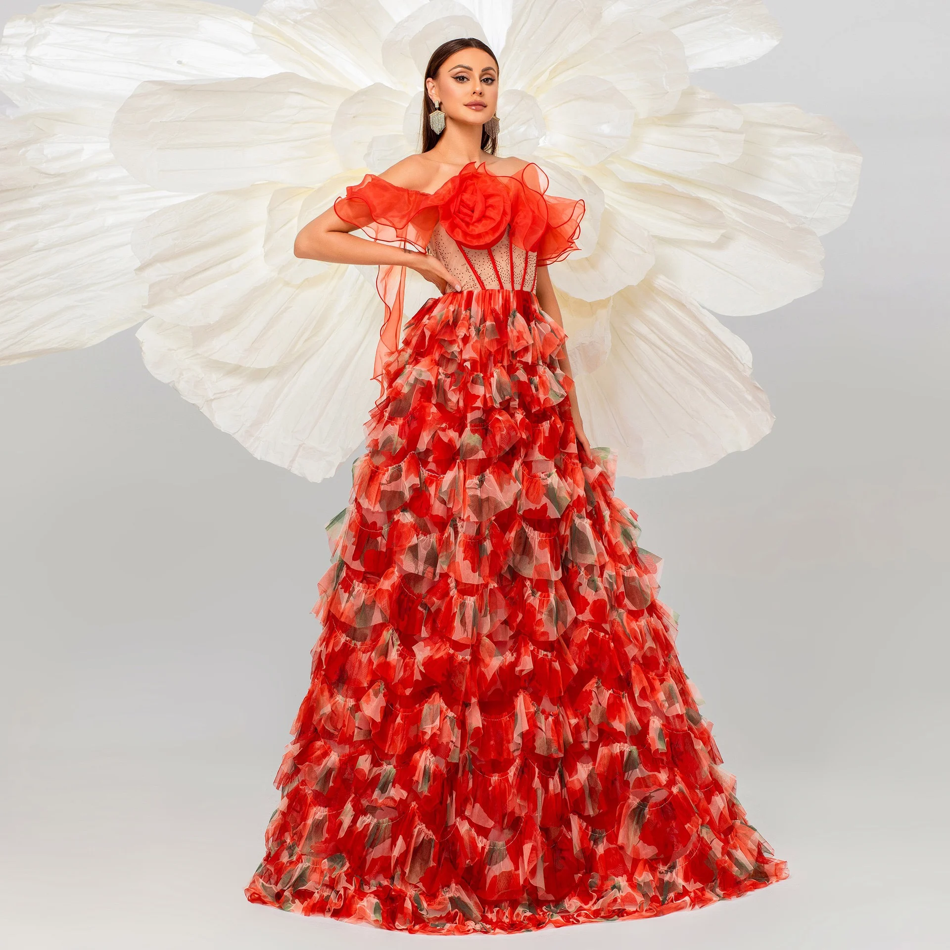 Ele Long Svel Vestido de noche hasta el suelo con un solo hombro, dama de Dr, falda de tul, bola Dr para boda Par