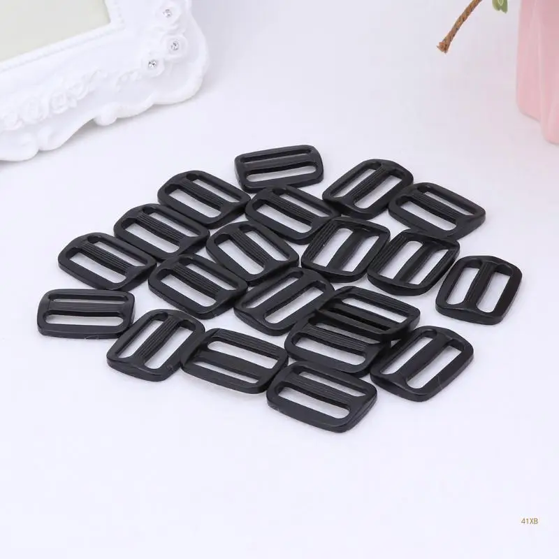 41XB 20Pcs Plastic Black Tri-Glide Slider Adjustable Buckle For Bags Webbing