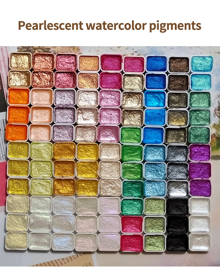 Perlmuttfarbene, solide Aquarellfarbe, Metall-Aquarellmalerei mit glänzenden Perlen, solide Aquarellmalerei und Künstlerbedarf – Detail 1