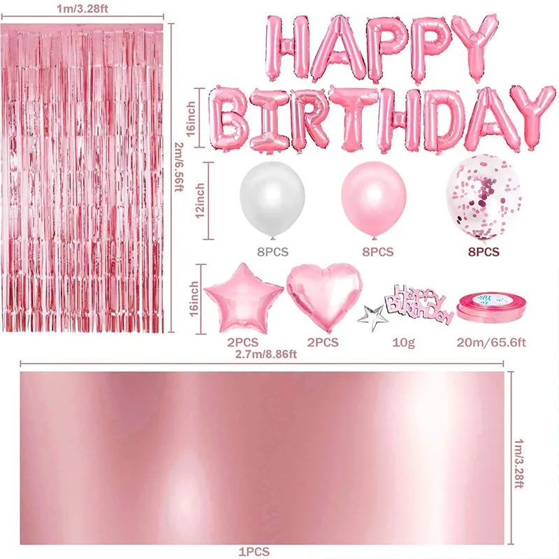 Palloncini foil rosa buon compleanno Decorazioni per feste principessa Ragazza per bambini adulti 1 2 3 4 5 6 7 8 9 10 15 25 30 35 40 50 60 anni