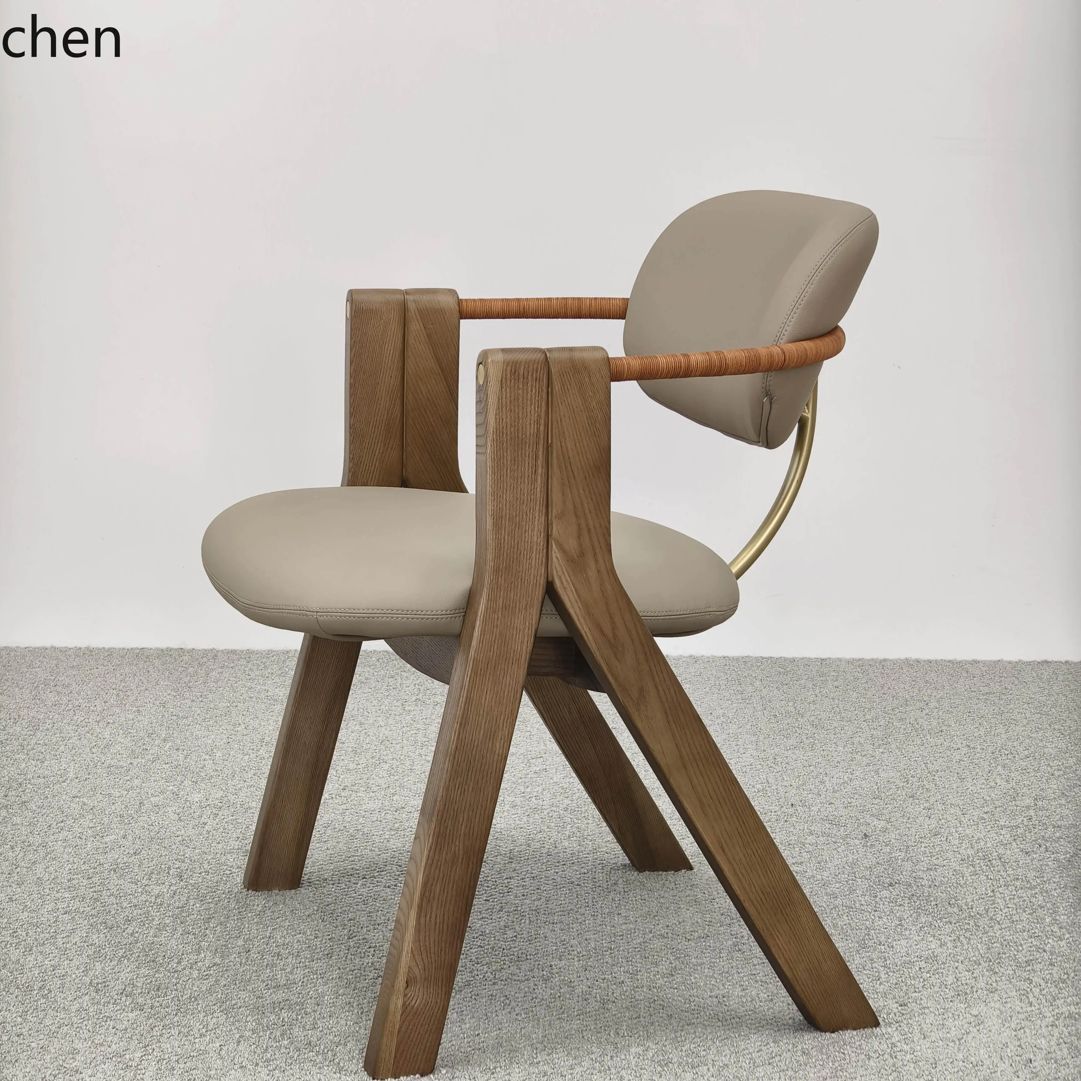 PYH Retro Simple Light Luxury Solid Wood Backrest Armchair Single Leisure Desk Chair Tea Table