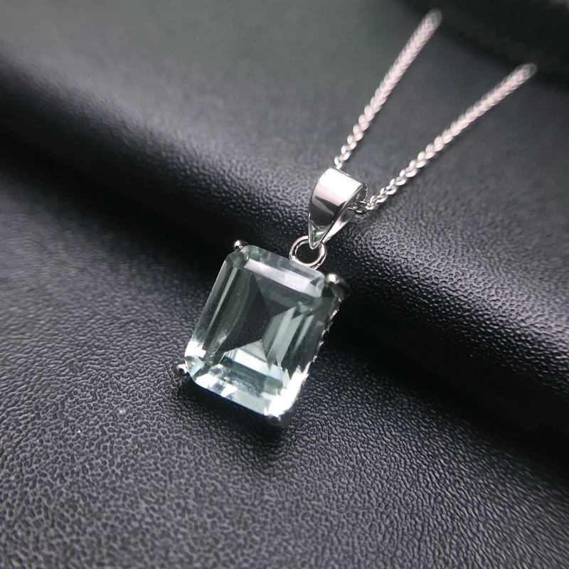 Trendy Aquamarine Pendant Sterling 925 Silver Topaz Green Amethyst Smoky Quartz Oct 9*11mm Fine Jewelry for Women  Party Gift