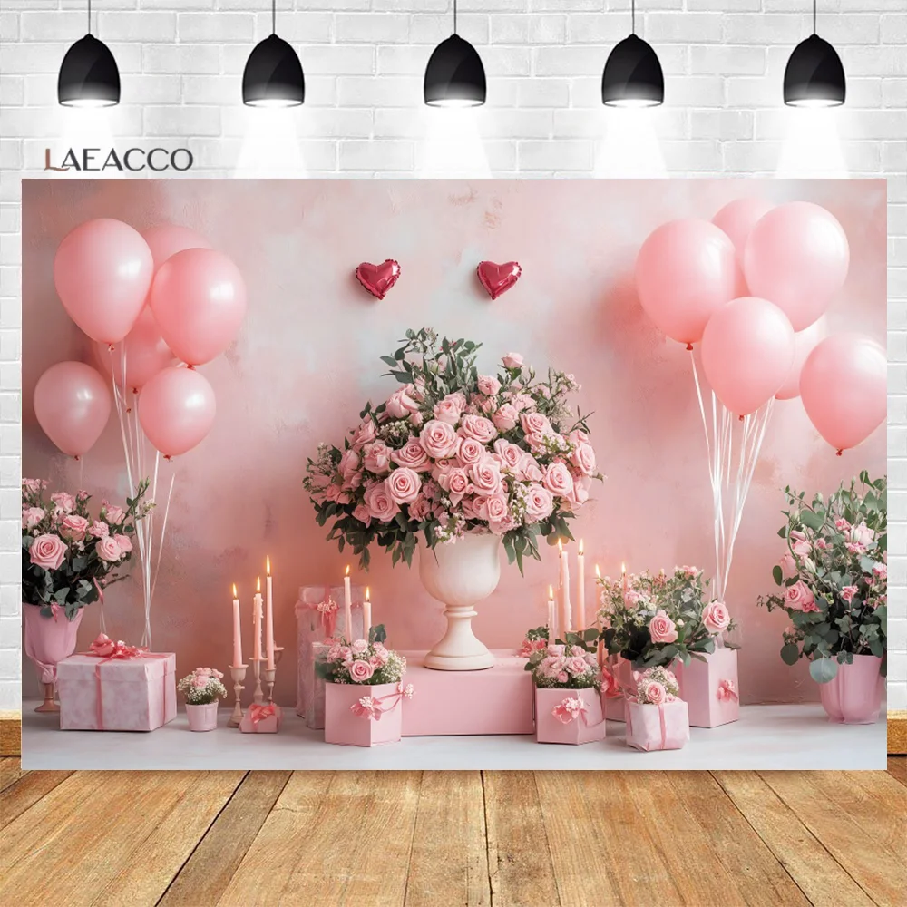 Laeacco Romantic Valentine's Day Candlelight Dinner Photo Backdrop Balloons Roses Exquisite Gift Candles Proposal Background