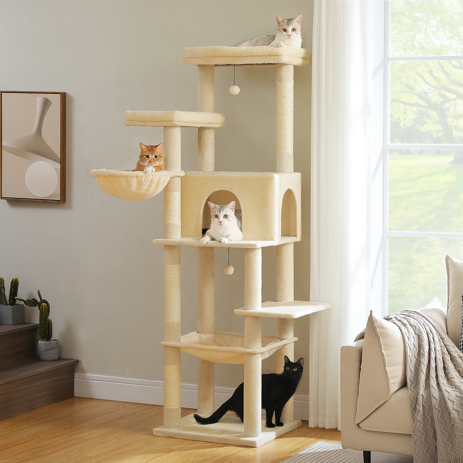 

Multi-Level Cat Tree with Scratching Posts Spacious Hammock Plush Cat Tower Large Cat Condo for Indoor Cat Accessories Cat Toys
