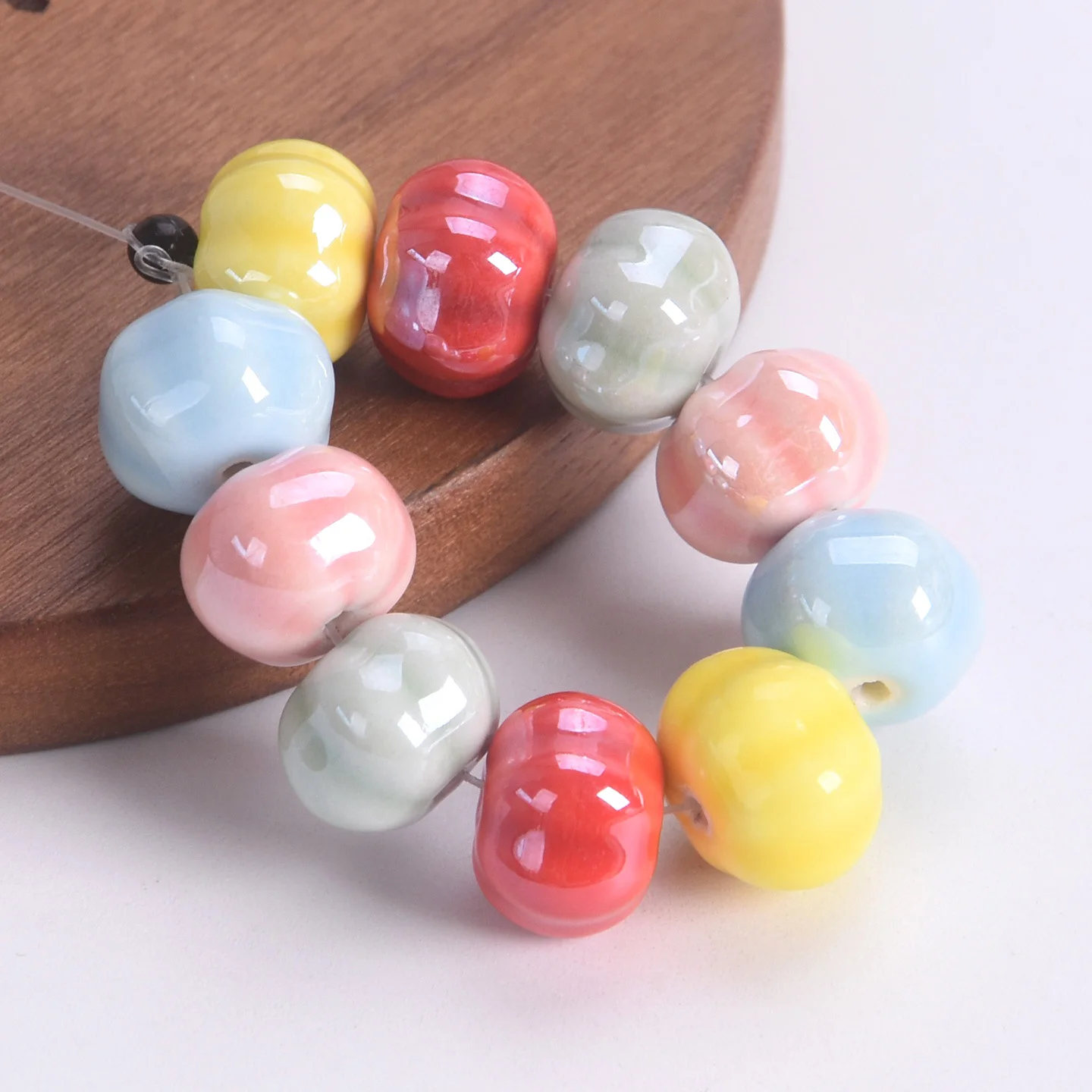 10 قطعة شكل اليقطين Rondelle 13x10 مللي متر اليدوية المزجج السيراميك الخزف فضفاض الخرز لصنع المجوهرات Findings بها بنفسك الحرف النتائج