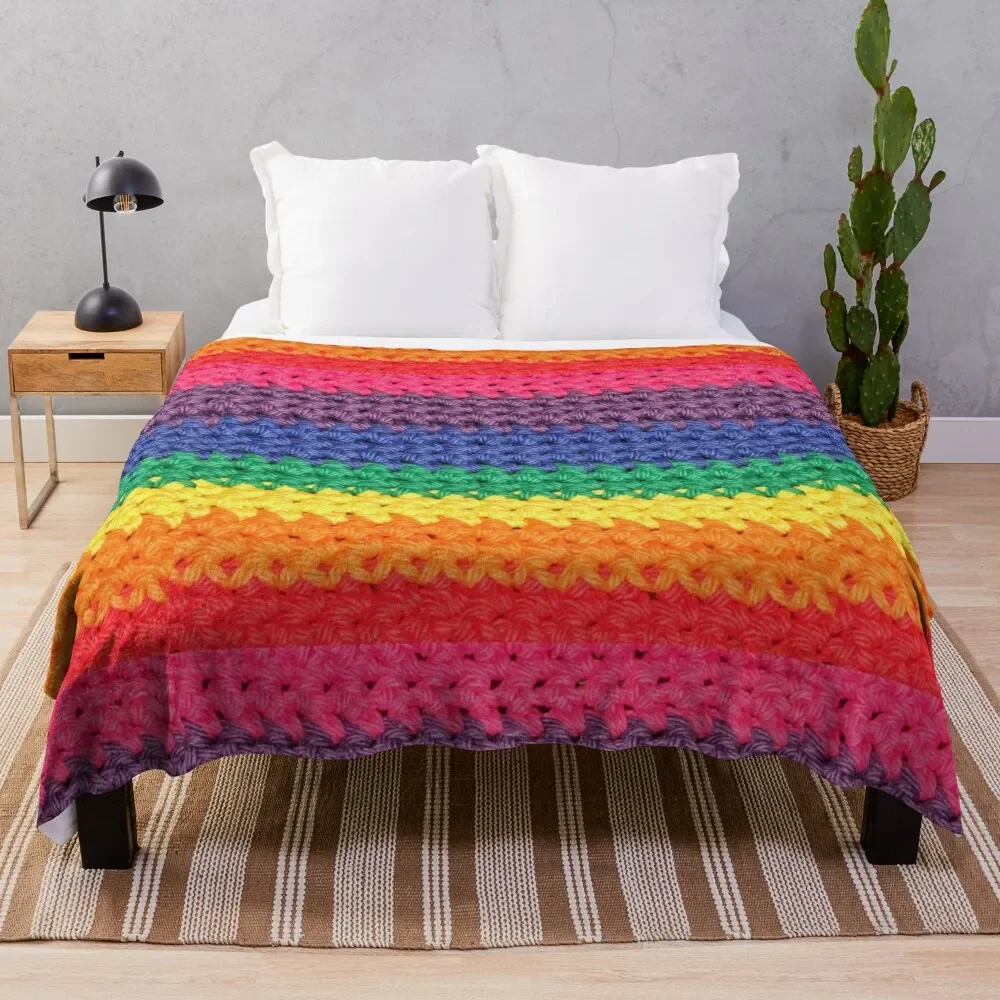 

Crochet Rainbow Throw Blanket Nap Thermals For Travel Blankets