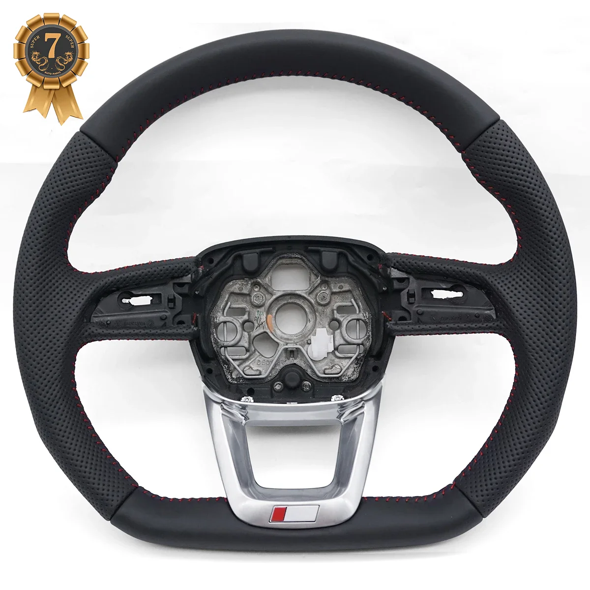 For Audi Q3 Perforated Leather Red Stitching Steering Wheel Flat Bottom S/RS Logo Base Assembly