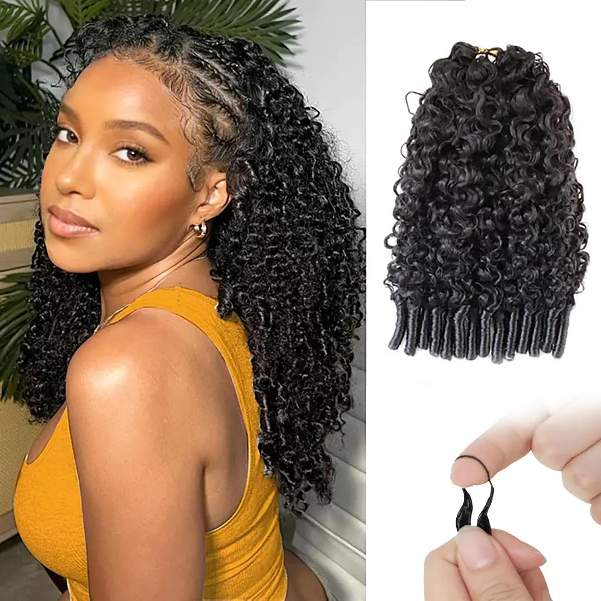 

100% Human Hair Burmese Curly Double Drawn Feather Crochet Human Hair Pre-Separated Hair For Braiding 50g Extensions For Women Burmese Curly Pre-Separated Miracle Knots Crochet Human Hair Extensions Boho Braids Feathered Human Crochet Hair For Braiding