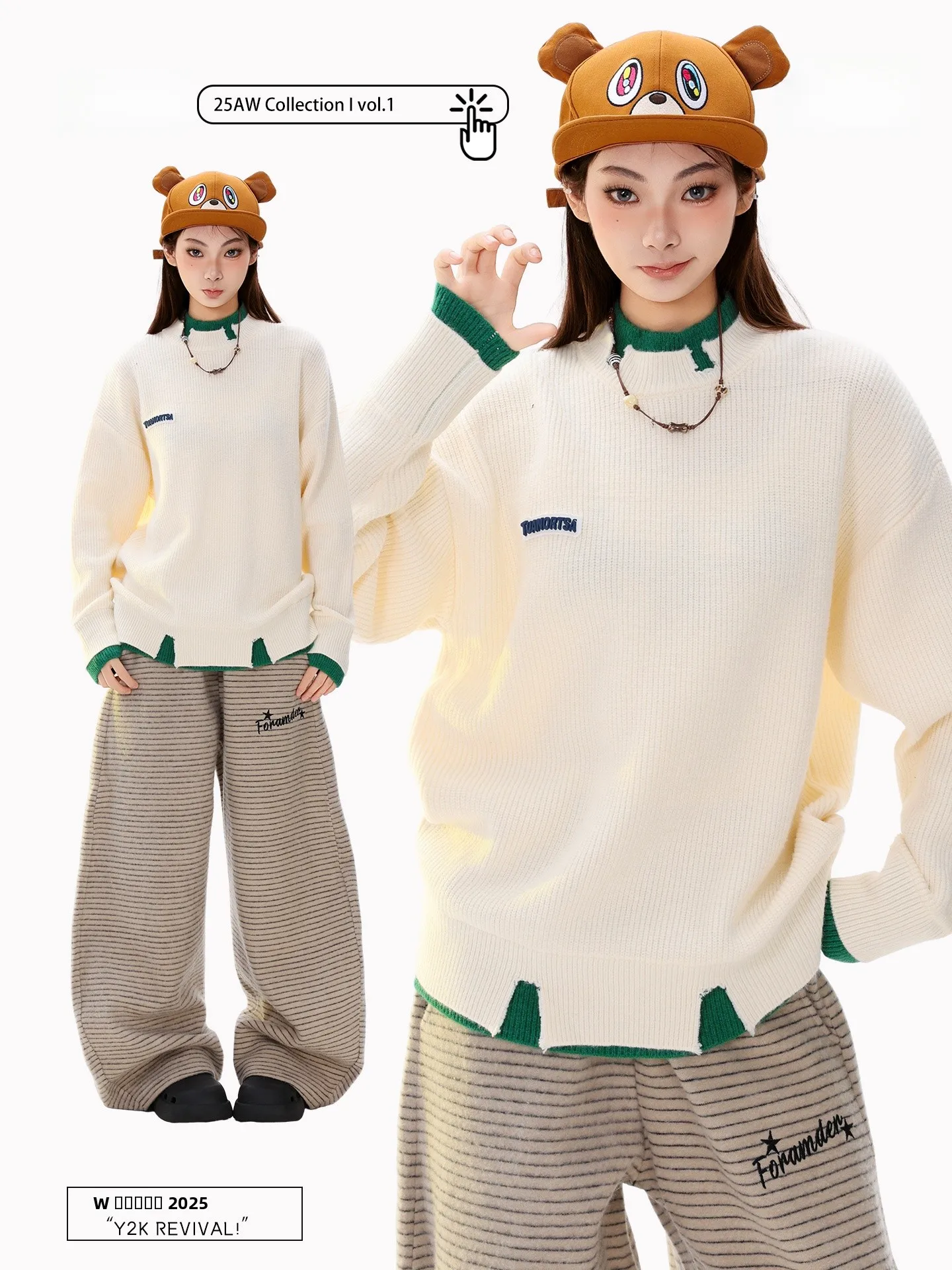 

PBB American Retro College Sle Knitted Sweater Women's Patchwork Color Blo Warm Casual Couple's Sweater Fake Two-Piece