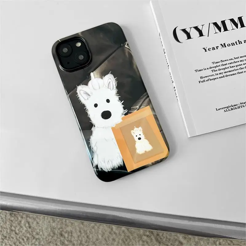 Ins Cartoon Dog Painter Case for iPhone 14 13 Pro Max 12 11 Pro Plus Anti Drop Protective Hard PC Acrylic Cover