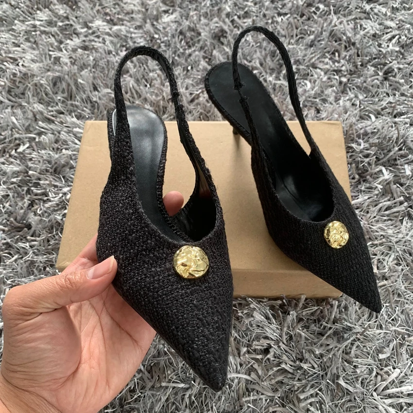 2025 ربيع جديد ماركة صندل نسائي موضة أشار تو الضحلة الانزلاق على السيدات أنيقة Slingback أحذية رقيقة حذاء كعب عالي