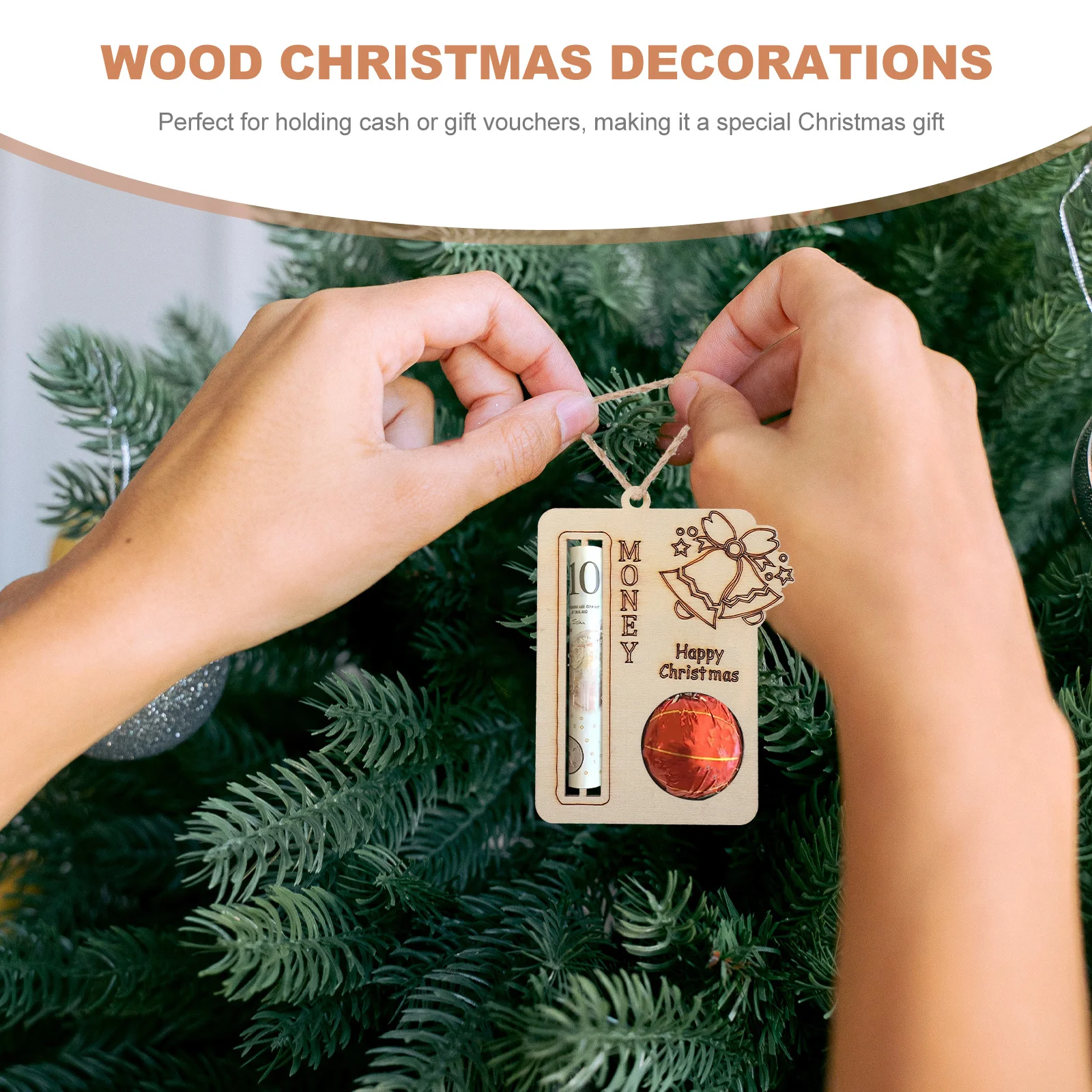 

6Pcs Wood Christmas Ornaments Money Holders Unique Xmas Cash Gift Hanging Tree Decoration Christmas Unique Money Holder