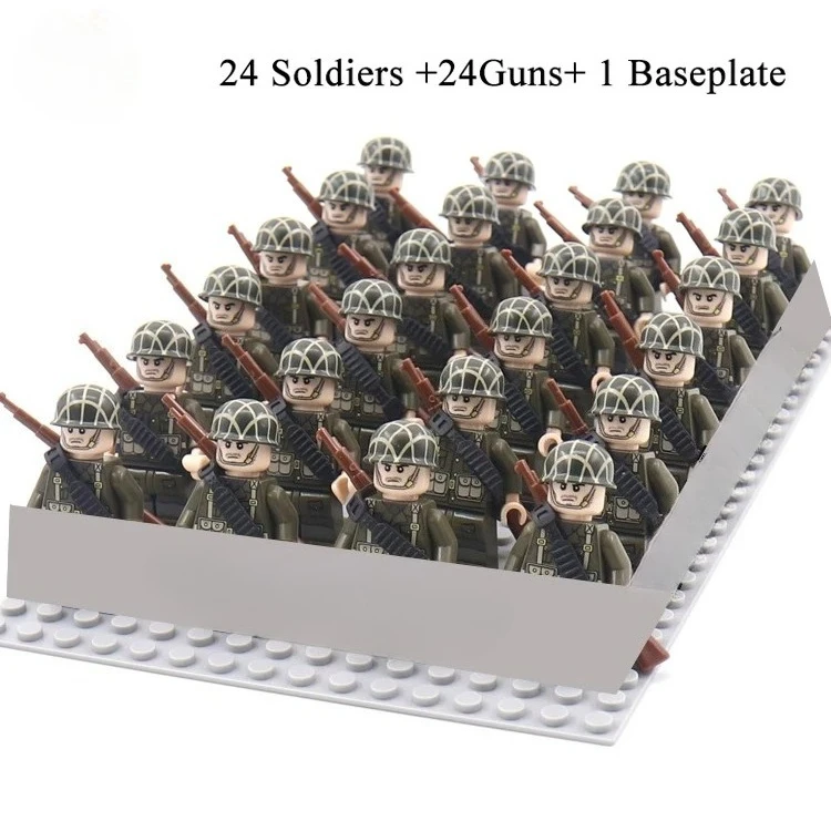 24-teiliges Armeesoldaten-Bausteinset mit Mini-Puppen und Untergrund, DIY-Kriegsszenen-Bausteine, Kinderspielzeug-Sammlung – Detail 3