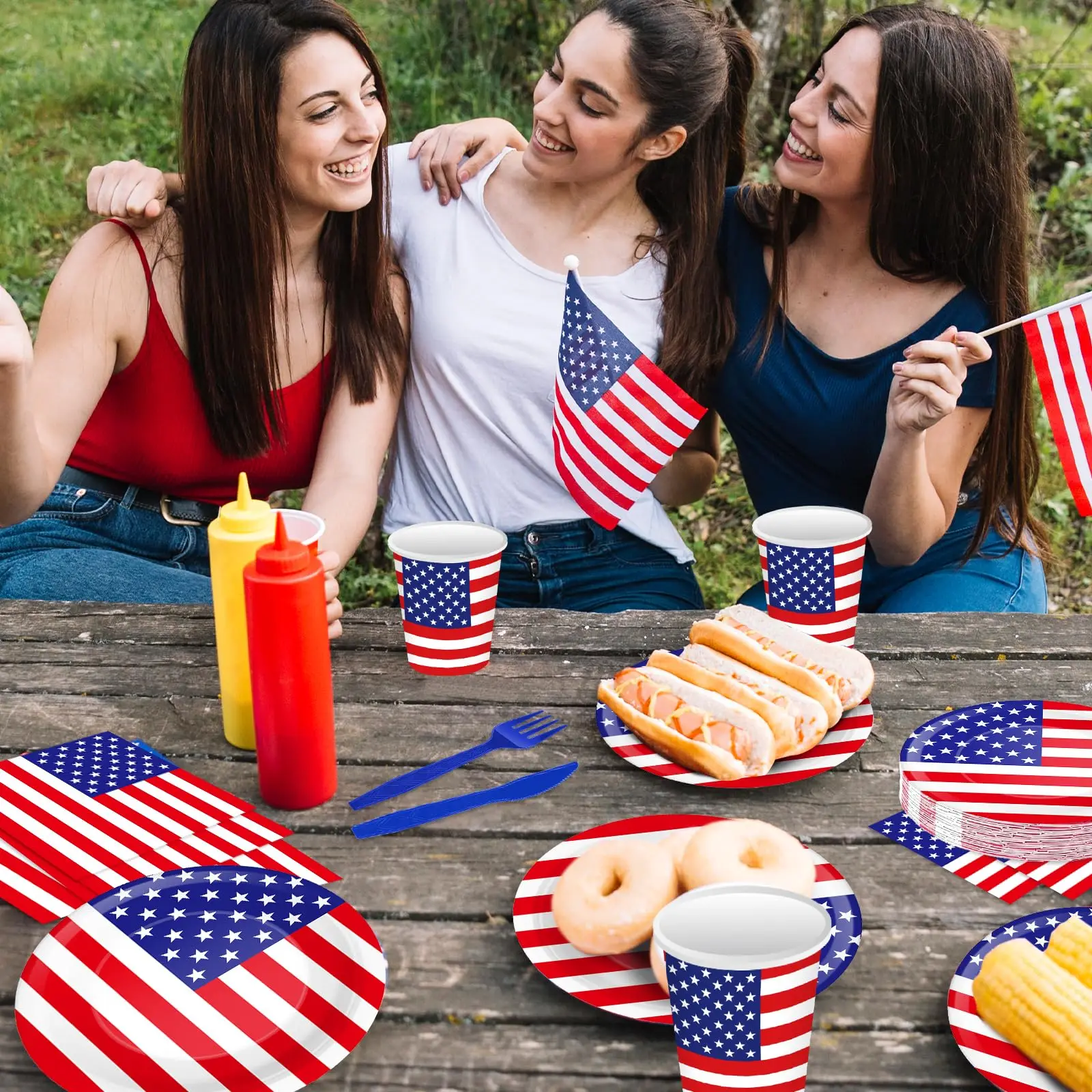 USA-Thema, Partydekoration, amerikanische Flagge, Tattoo-Aufkleber, Flaggenplatten, Banner, Tassen, 4. Juli, Unabhängigkeitstag, patriotisches Zubehör – Detail 7
