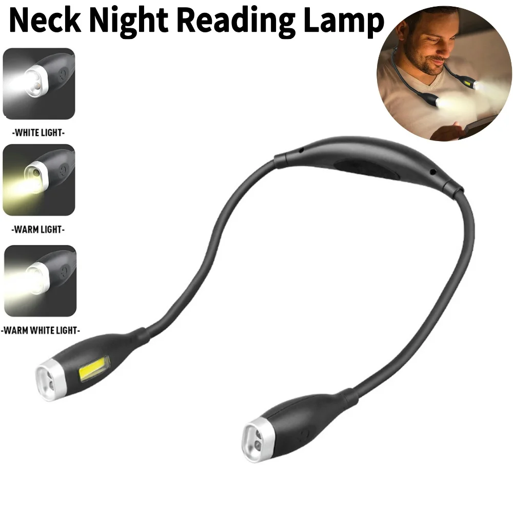 Lampada da lettura a LED per collo, bracci pieghevoli, luce da libro, luminosità regolabile, luce notturna a LED per corsa notturna, camminata, lavoro a maglia, campeggio