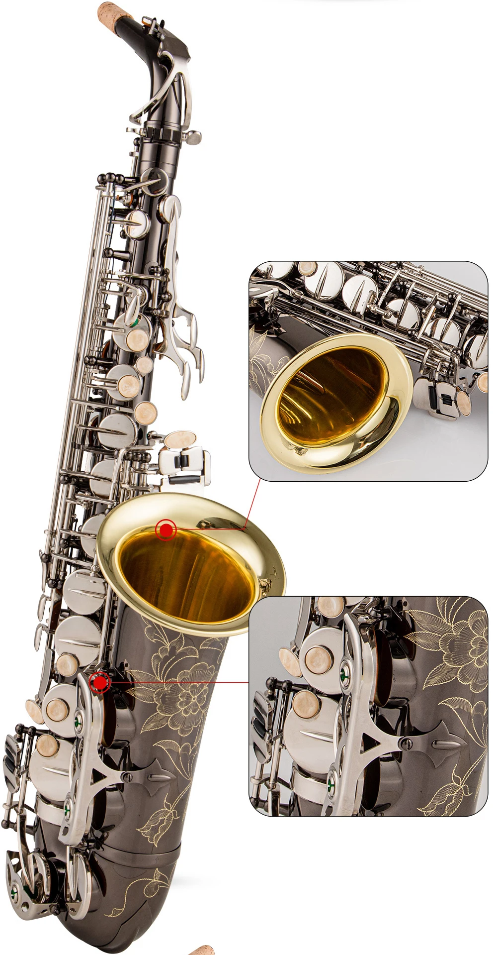 Alto and Tenor Saxophone E-Flat Black Nickel Gold Bell Sax Mouthpiece Silver Key Reed Neck Musical Instrument Accessories