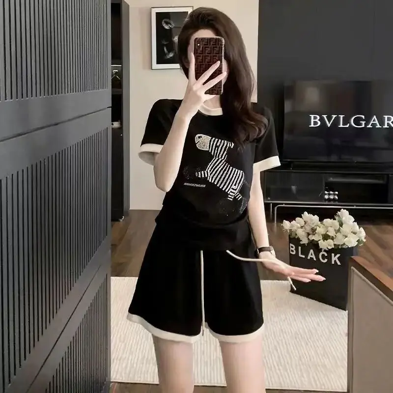 

Women Casual Fashion Sweat Suits Matching Top And Shorts 2 Piece Sets 2024 New Pajamas In Summer Outerwear For Home Wear Outfits