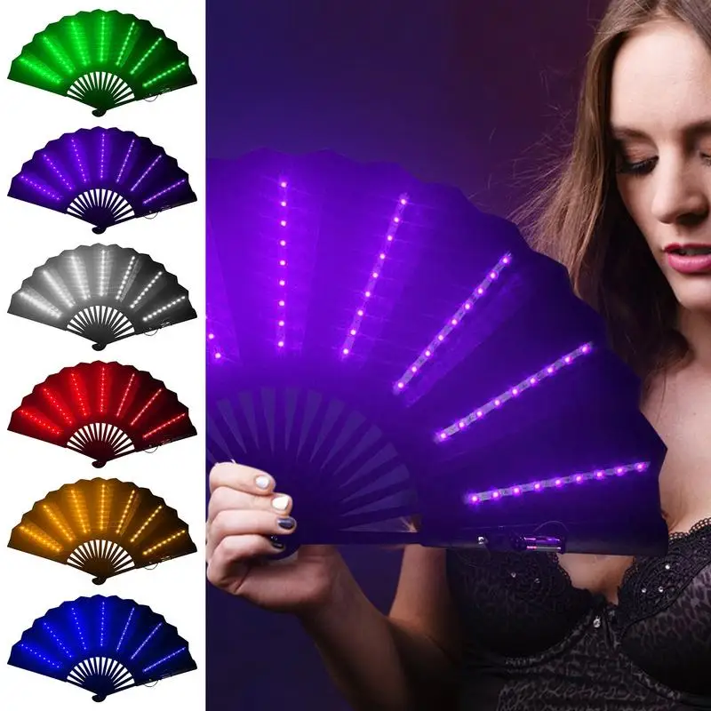 Rave Hand Fan Light Up Festival Folding Fan Travel Multipurpose Handheld Fan Carnival Accessories For Belly Dancing Performances