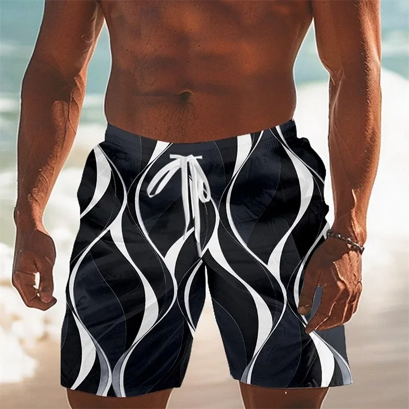 

Men's Hawaiian Swimming Trunks 3D Simple Line Printing Beach Shorts Summer Quick-drying Outdoor Sports Board Shorts