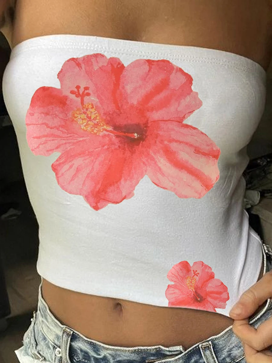 Women s Tube Tops Floral Print Boat Neck  Fit Backless Strapless Sleeveless Summer Tank Tops