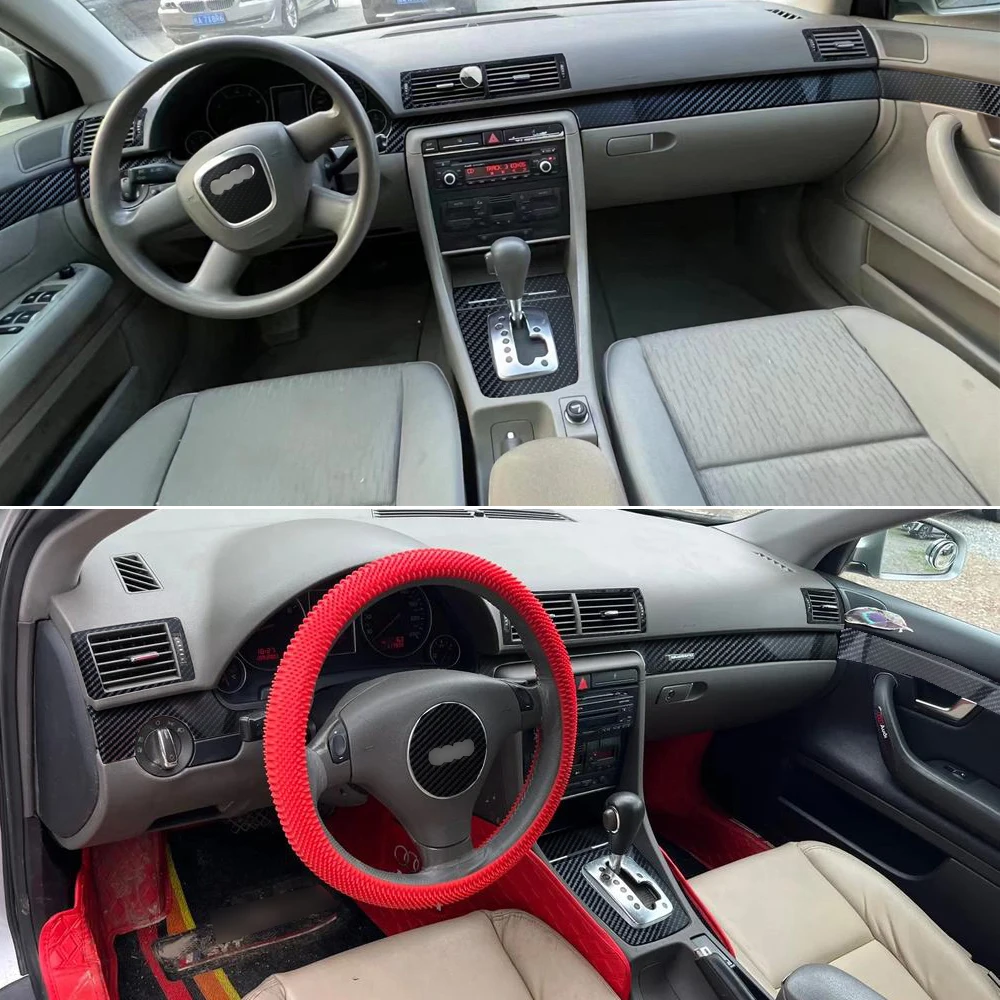 Carbon Fiber  Interior Trim Stickers For Audi A4 B6 B7 2002-2008 Central Console Gear Shift Panel Door Handle Cover Trim