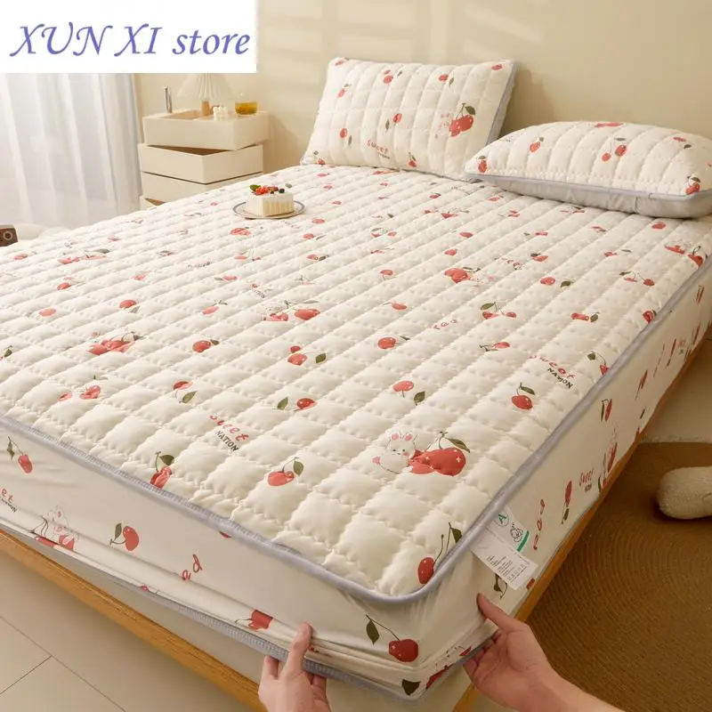 

New Thicken Mattress Protector Cartoon Bed Cover Queen Size Soft Bedspread 180x200 for Home capa de (Pillowcase Need Order)