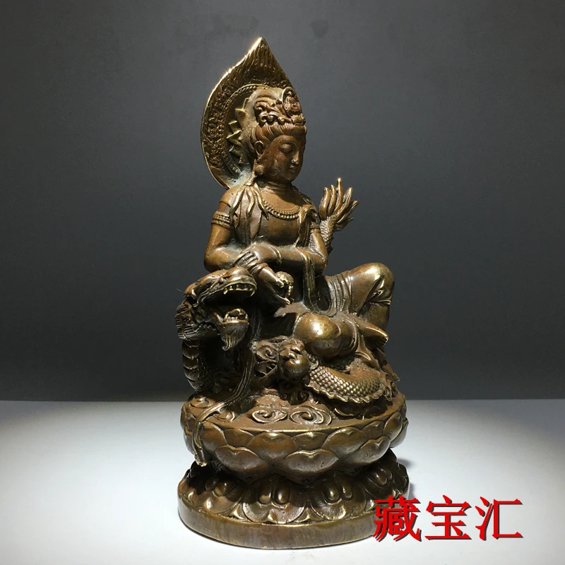 Old Baojiang Pure Copper Lotus Crouching Dragon in the Void Hidden Avalokitesvara Buddha Statue Rare Nostalgiac Old Bronze Ware