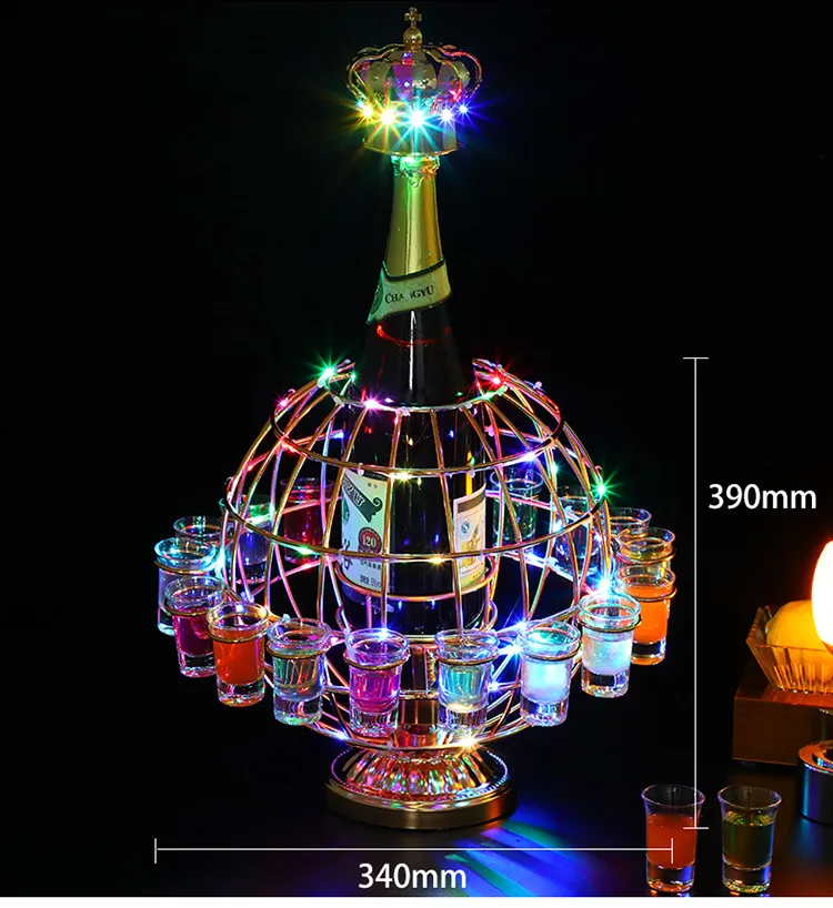 

Iron Metal Glasses Creative globe Glowing shot glass tray LED Luminous Beer wine bottle rack Champagne Cocktail Drinkware Holder