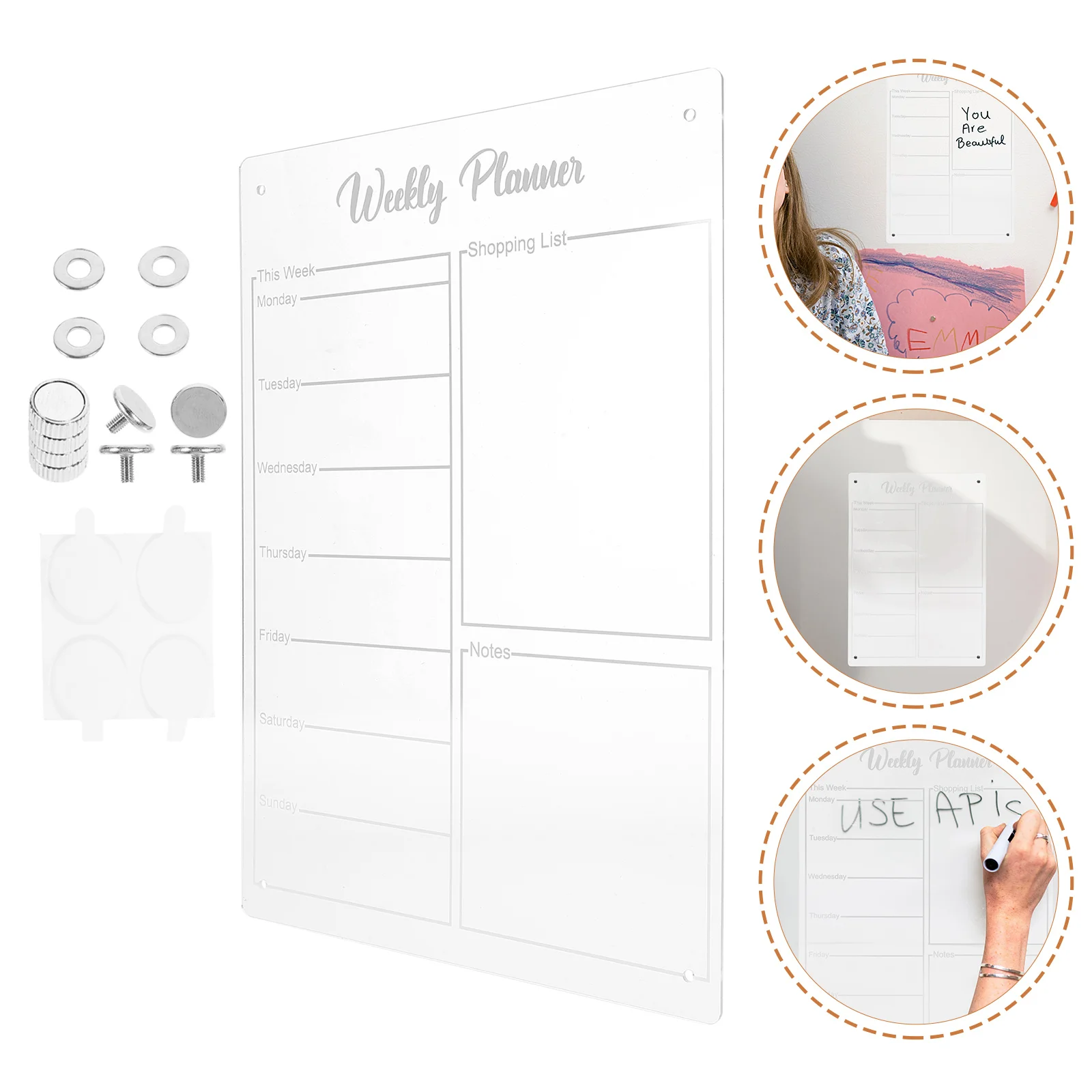 

Acrylic Planner Board 2mm Thick Transparent Rewritable Magnetic Fridge Calendar Weekly Planner Schedule Note Board Dry Erase Pen