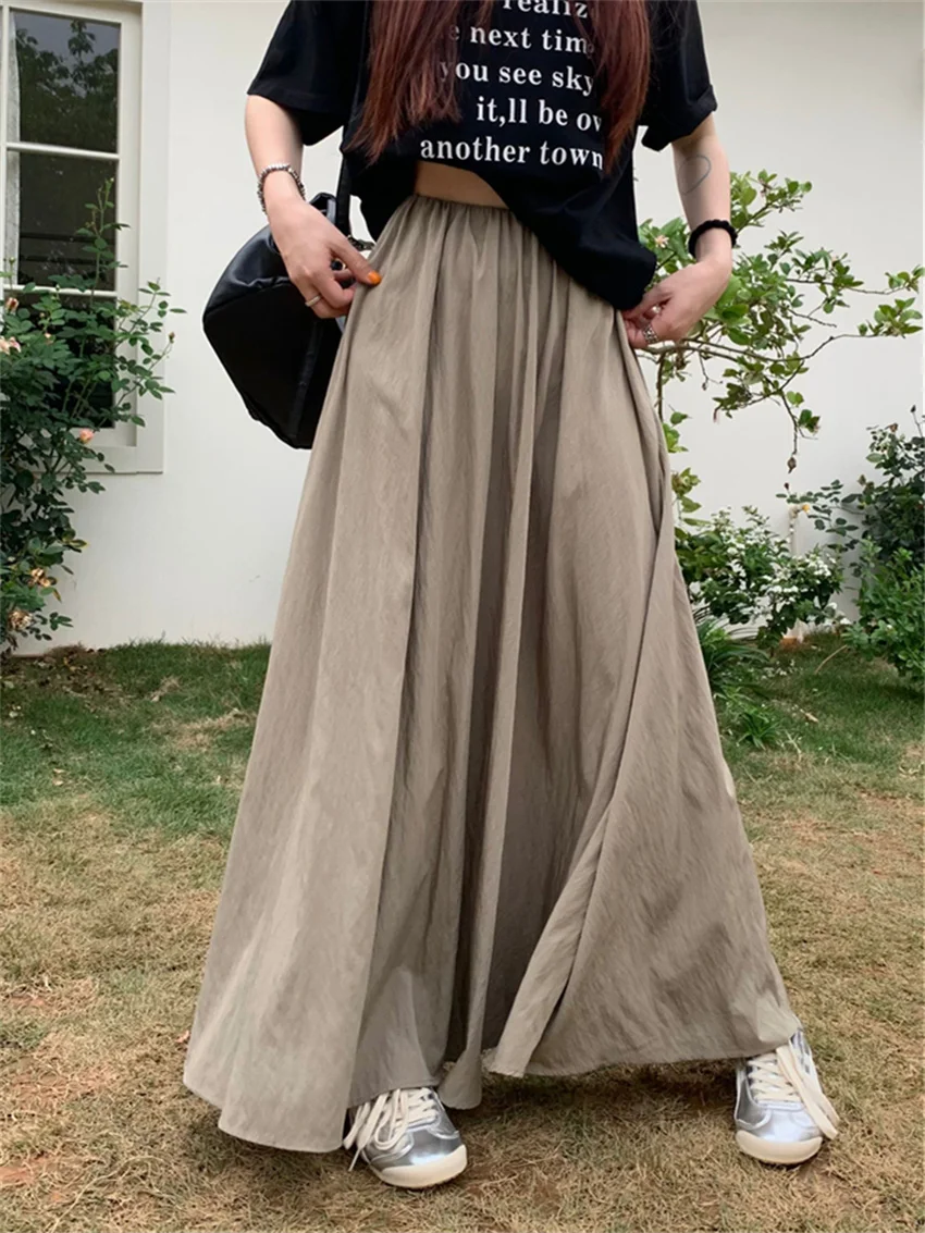 

PLAMTEE Summer Mopping Skirts Solid Women Chic Loose Minimalist 2024 New Slim All Match High Waist Mujer Casual Office Lady