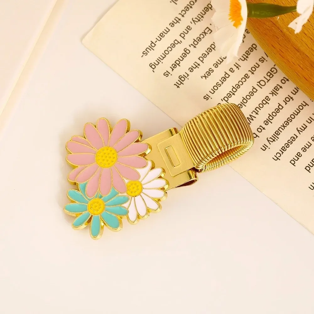 Cherry Blossom Daisy Pen Holder Metal Adjustable Pen Holder Clip with Enamel Coating Bookmark Spring Pen Clips