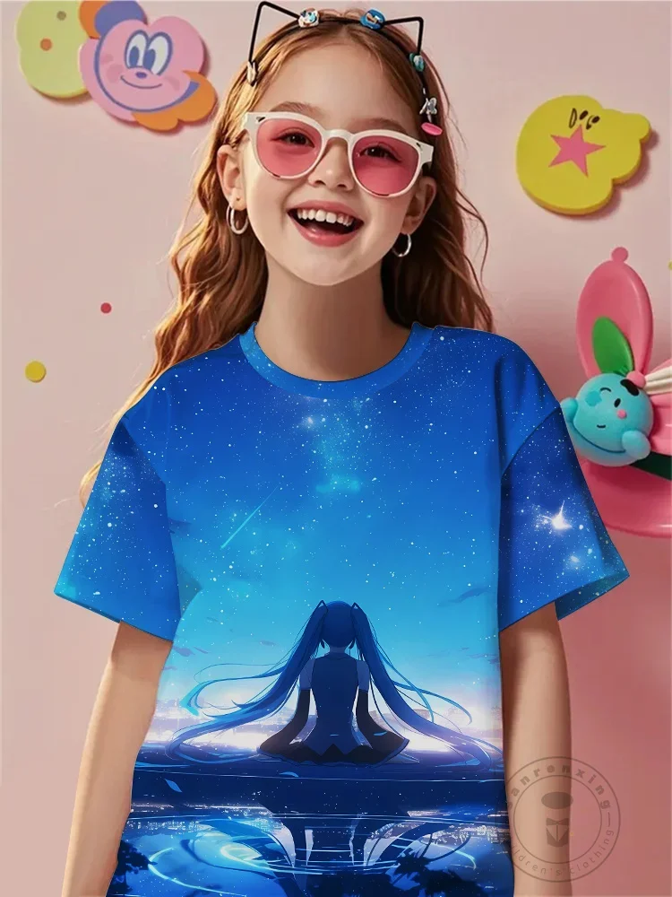 

New Hatsune Miku Winter Fairy 3D Printed Tee Girls Summer Short Sleeve Kawaii Round Neck Snow Princess Top