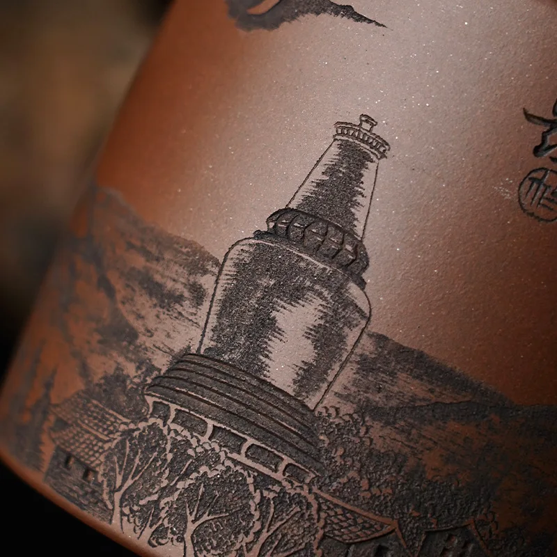 جميع صانعة الشاي الصينية القديمة والكبيرة المصنوعة يدويًا، والهدايا، ونقش الطين الأرجواني، وعاء الطين الأرجواني #3