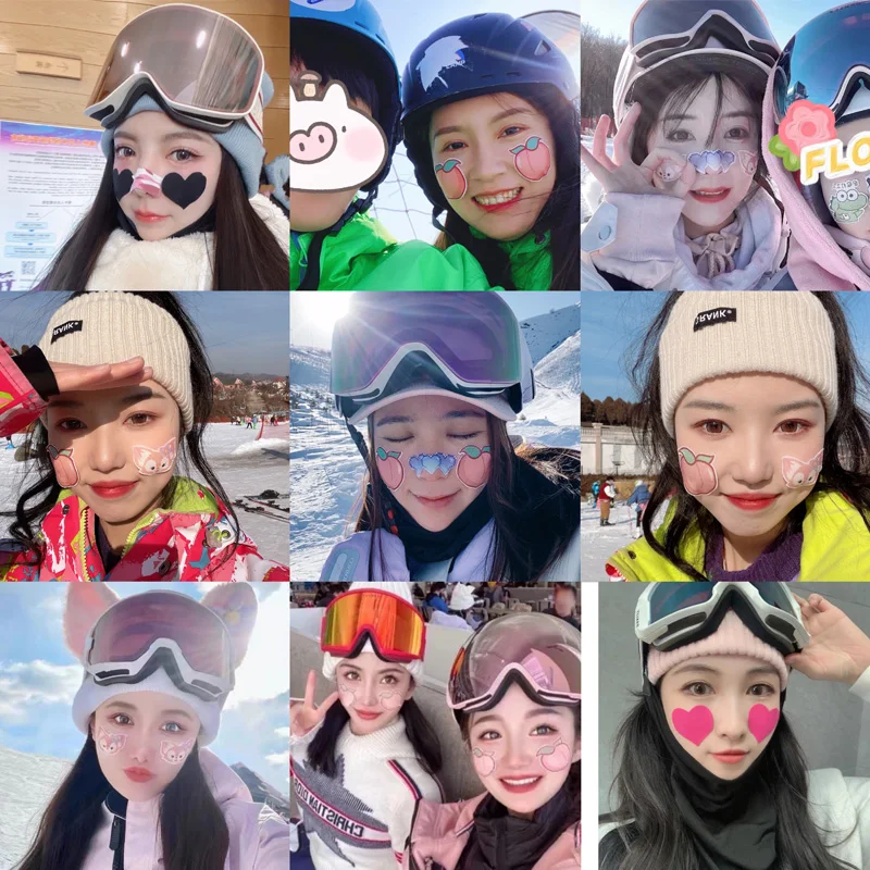 Masker Wajah Ski imut anti beku, perlengkapan perlindungan wajah kartun, artefak pelindung hidung, perlindungan matahari dan angin musim dingin