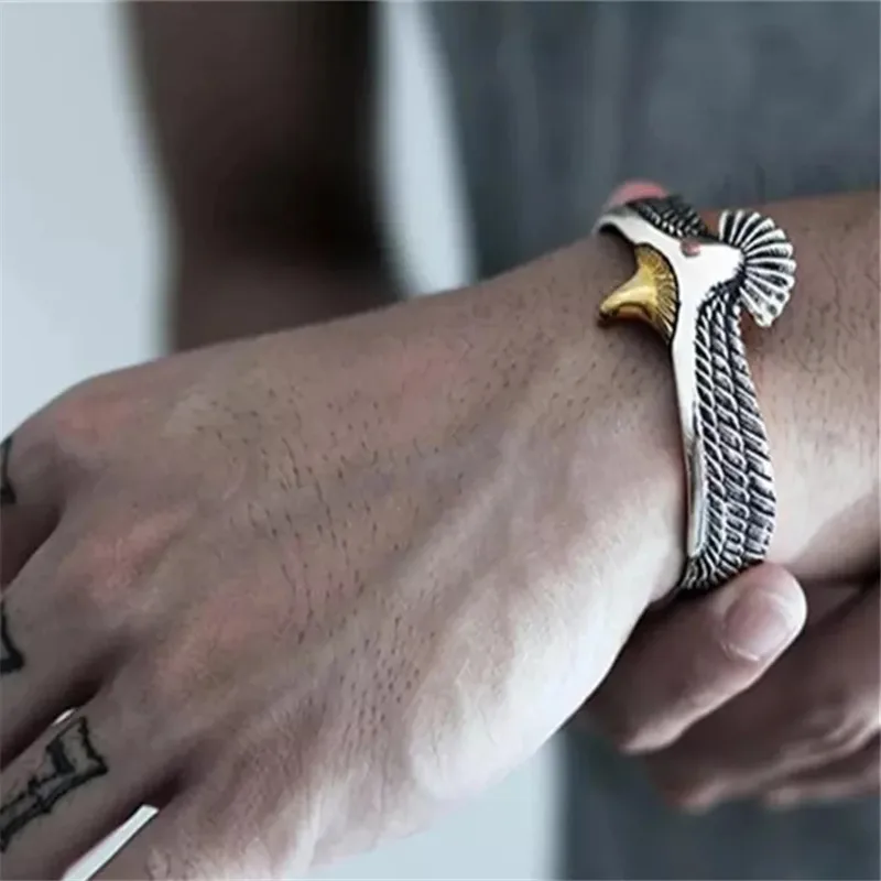 Buyee 925 Sterling Silber Männlicher Großer Armreif Kreis Niedlicher Adler Offener Armreif für Frau Mode Rock Punk Edlen Schmuck Armreifen – Detail 2